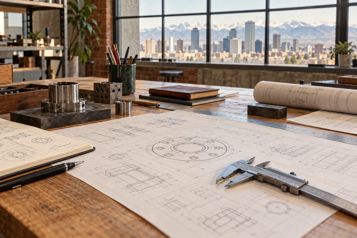 System interface documentation and boundary specifications laid out on an engineering review table